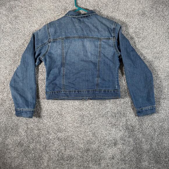Old Navy Denim Jacket Girls XL 14 Blue Stretch Jean Trucker Button Front Pockets - Picture 10 of 12